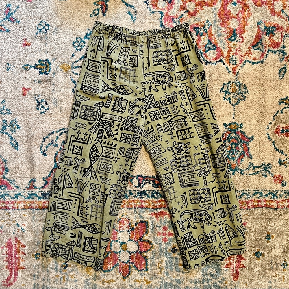 Chico's Cropped Linen Silk Blend Pants - Olive